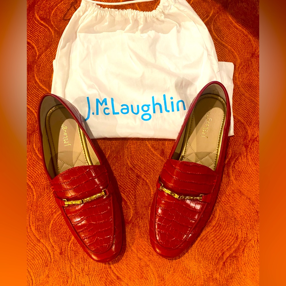 J. McLaughlin croc embossed red loafer